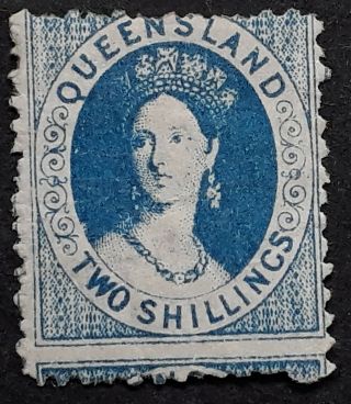 Rare 1880 Queensland Australia 2/ - Deep Blue Chalon Head Stamp Inv Crown/q Wmk