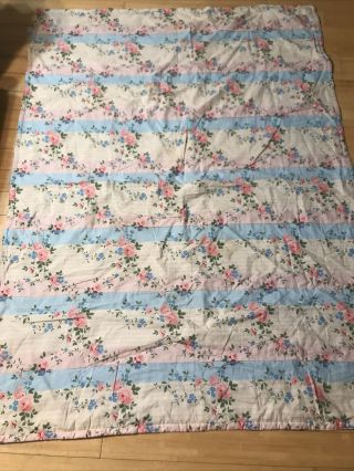 Vintage Laura Ashley Quilted Blanket Throw Pink English Cabbage Rose Rare Htf