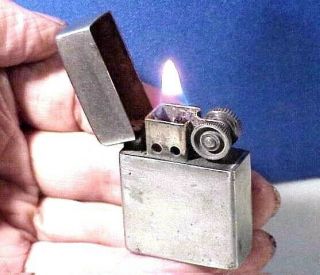 Ww2 Era,  Solid Steel Heavy Small Flip Top Petrol Pocket Lighter,  Rare Vtg 1940s