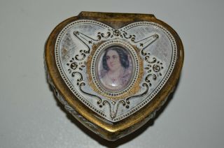 Vintage Ornate Small 1960s Metal Heart Shaped Jewelry Trinket Box Rare Japan