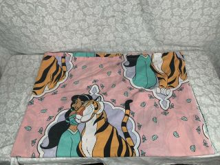 Rare Vtg 90s Pink Disney Aladdin Jasmine Twin Bed Flat Sheet 80”x60” (a3)
