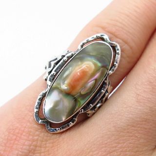 Rare Antique Art Deco 925 Sterling Silver Blister Pearl Handcrafted Ring Size 5