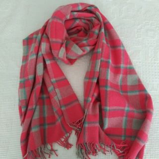 Rare J.  Crew Pink Gray Plaid Fringed Scarf For Jacket Or Coat
