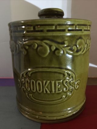 Rare Vintage Monmouth Pottery Stoneware Cookie Jar