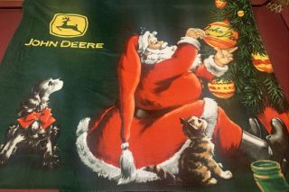 Rare John Deere Licensed Fleece blanket/Throw Christmas Santa 60” X 48” 3