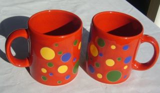 2 Rare Waechtersbach Red 37 Blue Green Yellow Polka Dots Coffee Mugs Cups Spain