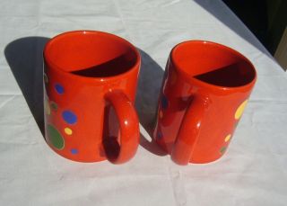 2 rare Waechtersbach Red 37 blue green yellow Polka Dots Coffee Mugs cups Spain 3