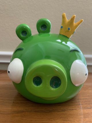 Rare Ceramic Angry Birds King Pig Green 8 " Piggy Bank By M.  Z.  Berger Retired