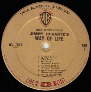 JIMMY DURANTE Way Of Life 1965 Warner Bros.  Records WS - 1577 Gordon Jenkins RARE 3