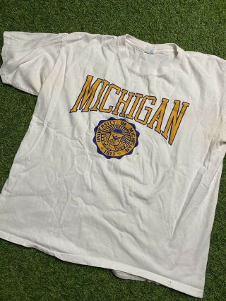 Vintage Michigan University T - Shirt Rare 80s 90s Made In Usa Single Stitched L