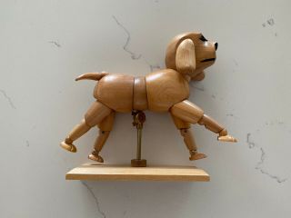 Rare Vintage Wooden Dog Drawing Figure Posable.  Beagle Art