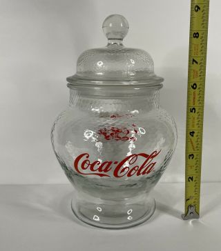 Coca - Cola / Coke Clear Glass Candy / Cookie Jar Canister With Lid Vintage Rare