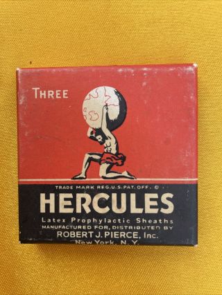 Vintage Hercules Prophylactic Condom Box Not Tin Rare Graphic Antique Medicine