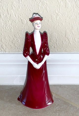 Rare Coalport Bone China Figurine,  Lady In Red Dress And Hat