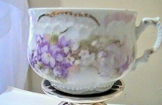 Ultra Rare Antique1890 Weimar Germany Hand Painted Violets Mustache Tea Cup