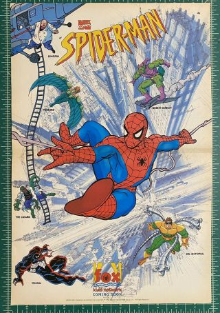 Rare Spider - Man 1994 Marvel Comics Pullout Poster Fox Kids Network Venom Goblin