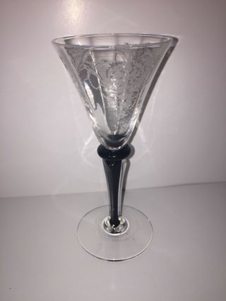 Rare Vintage Morgantown 6 " Black Stem Etched Cordial Brandy Wine Glass Cocktail