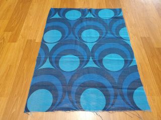 Awesome Rare Vintage Mid Century Retro 70s Blue Black Op Art Circles Fabric Wow