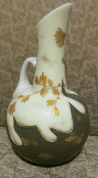 Antique Bohemian Harrach Flame Cameo Glass Vase / Pitcher Gilt 7 3/4 " Tall Rare