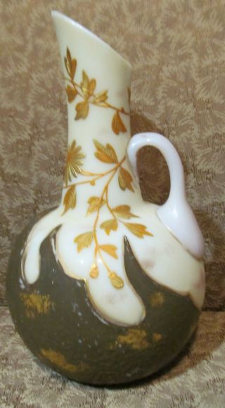 Antique Bohemian Harrach Flame Cameo Glass Vase / Pitcher Gilt 7 3/4 