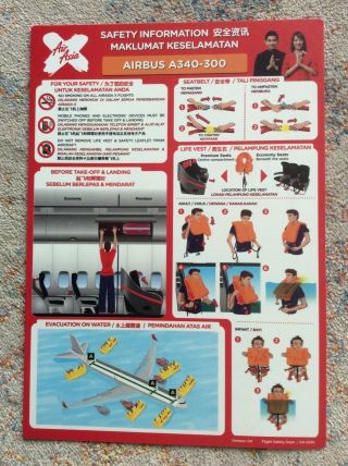 Safety Card A 340 - 300 Der Air Asia X (2010) Rare