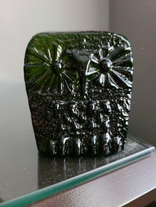 Rare Find Vintage Mid Century Blenko Green Glass Owl Figurine Paperweight
