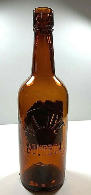 Rare Old Amber H.  L.  Nye Bourbon With Label California Whiskey Bottle