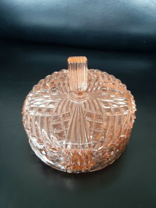 Vtg Rare Pink Depression Glass Divided Candy Vanity Dish Wlid/cover Art Deco