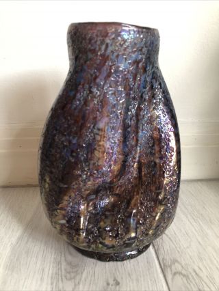 Rare Antique Bohemian Art Glass Vase Pinched & Mottled Crackled Glass 6.  50”