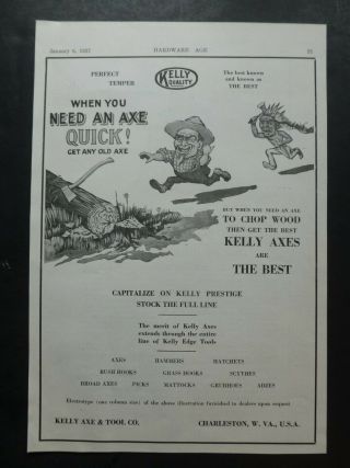 Rare Vtg 1927 Dealer Ad - Kelly Axe & Tool Co.  Charleston Wv 1920’s