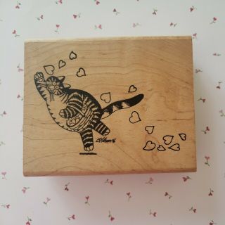 Kliban Cat Rubber Stamp Cat Tossing Hearts Rare American Art Stamp Valentine 