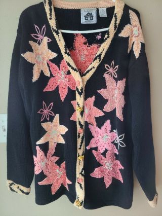 Handknits By Storybook Knits Womens Size 1x Sweater Cardigan Tiger Lily Rare