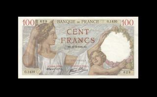 21.  9.  1939 Banque De France 100 Francs Rare ( (aunc))