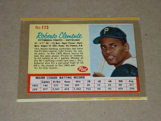1962 Post Cereal Roberto Clemente 173 Hof Rare B93