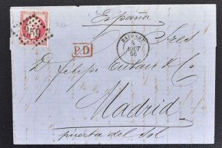 France To Spain 1866,  80 C Napoleion On Rare Gold Seller Pd Cover Bayone Madrid