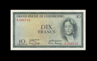 1955 Grand Duche De Luxembourg 10 Francs Rare Sig.  " A " ( (ef, ))