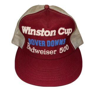 Rare Vintage Winston Cup Dover Downs Budweiser 500 Snapback Trucker Hat Usa Made
