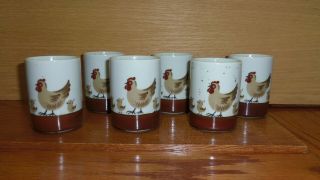 Rare Otagiri Sake Cup/mugs With Chickens And Chicks,  Box Of 6