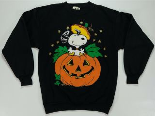 Rare Vintage Peanuts Snoopy Jack - O - Lantern Halloween Pumpkin Sweatshirt 90s Xl
