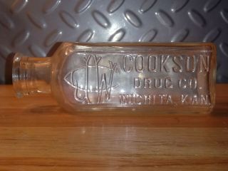 Rare 1890s J.  W.  Cookson Drug Co.  Wichita,  Ks Embossed Whitall Tatum Drug Bottle