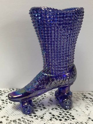 Degenhart Rare Carnival Glass Roller - Skate Boot Toothpick Blue