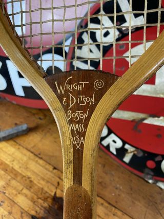 Rare Antique 1905 Wright & Ditson “the Hub” Wood Tennis Racket Two Tone Strings