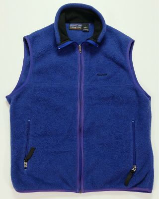 Rare Vtg Patagonia Synchilla Spell Out Full Zip Fleece Vest Jacket 90s Blue Sz M