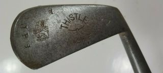 Antique Golf Club Thistle Mashie Hickory Shaft Leather Strip Wrapped Rare