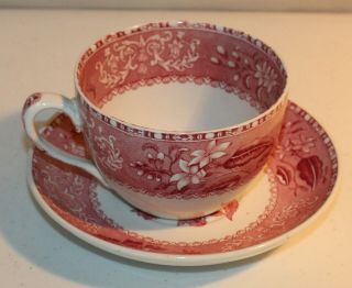 Rare Antique Oversized Jumbo Cup & Saucer Spode Red Camilla 4