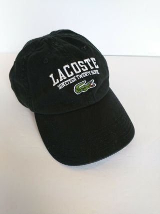 Lacoste Cotton Pique 1927 Black Crocodile Hat Baseball Cap Rare Retro Vintage