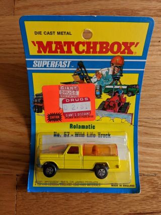 Matchbox Lesney Superfast Rolamatics 57 Wild Life Truck 1971 Rare Nos