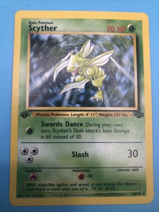 Scyther 26/64 1st Edition Rare - Pokemon Card Nm