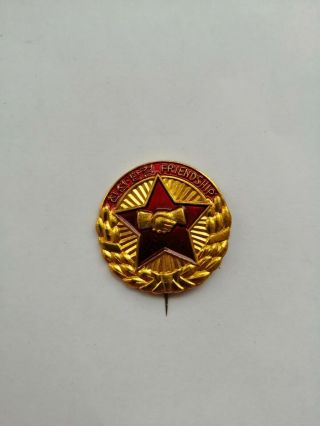 Rare Dprk North Korea Friendship Badge Pin Patriotic Propaganda