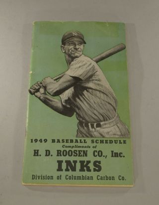 Rare 1949 Baseball Schedule Fact Book 3 3/4 " X 6 3/4 " With Lou Gehrig On Cover